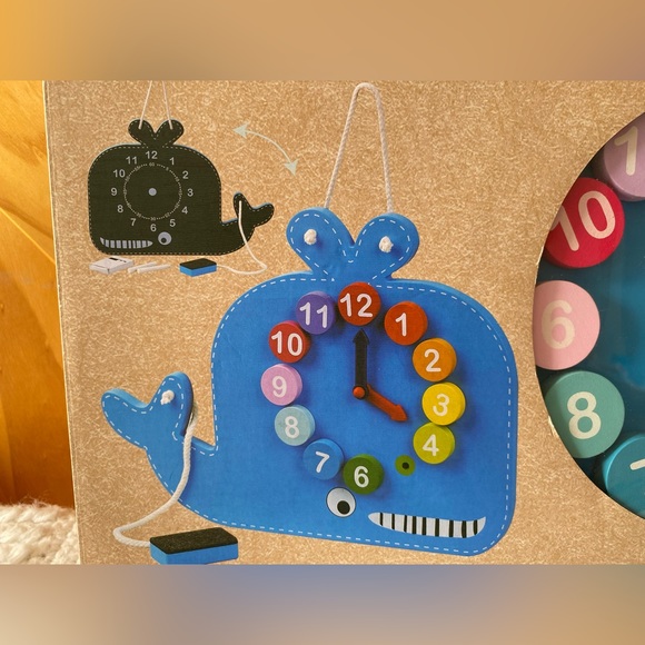 Jumini Wooden Whale Clock and Chalkboard - Picture 3 of 7